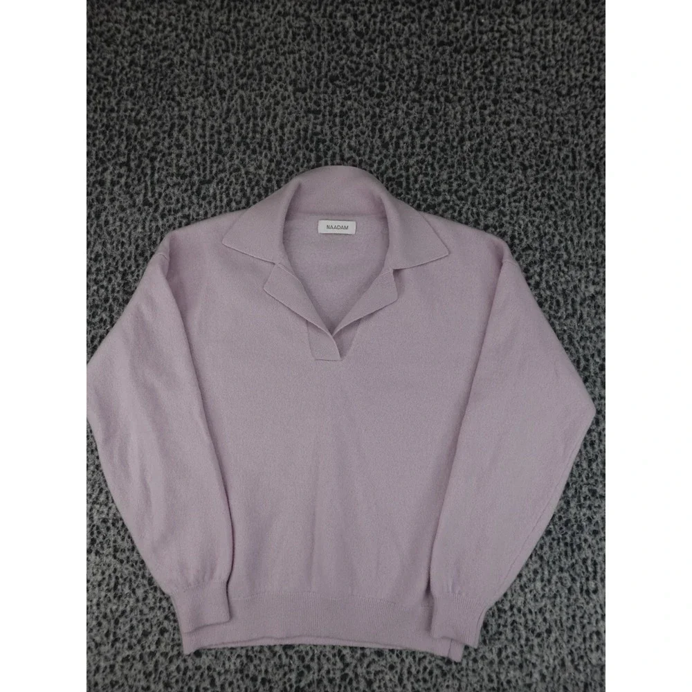 Naadam Polo Sweater Womens Small Lilac 100% Cashmere V-Neck Long Sleeve - Picture 1 of 8